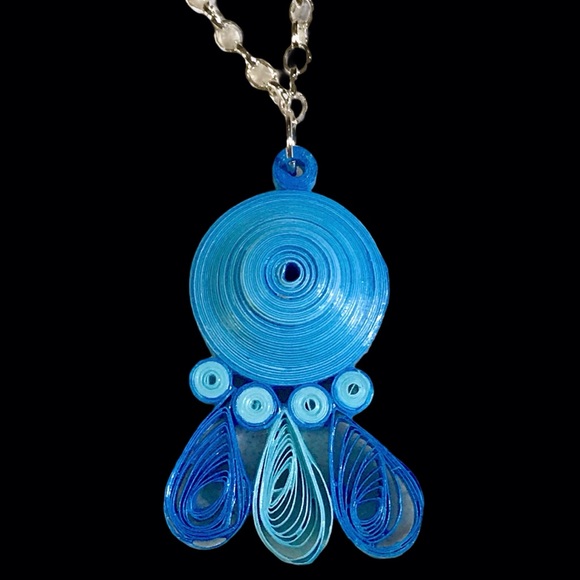 Handmade blue dangle quilled necklace QN-6 - Picture 2 of 6